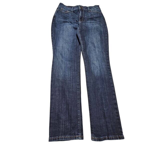 Lee Straight Leg Mid Rise Jeans Womens Size 31 Secretly Shapes Dark Wash Denim - Picture 2 of 4